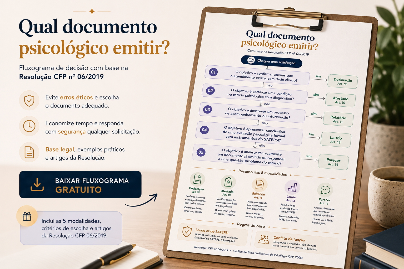 download de fluxograma sobre qual documento psicológico emitir em cada caso.